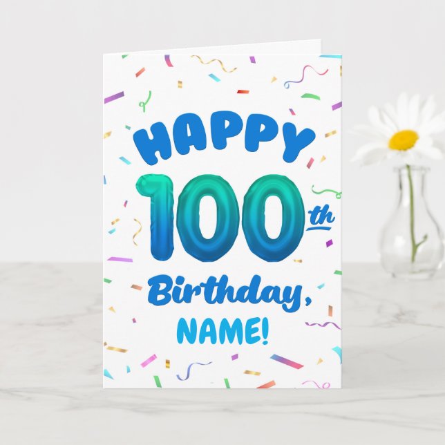 Carte 100th Balloon Number Custom Name Birthday Card (Petite plante)