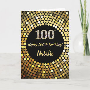 Carte 100th Birthday Black and Gold Glitter Card