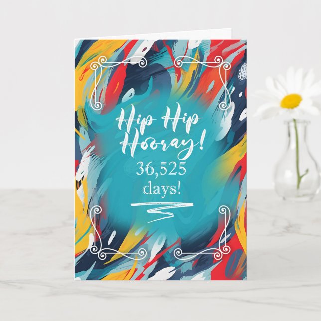 Carte 100th Birthday Hip Hip Hooray Painted Strokes (Petite plante)