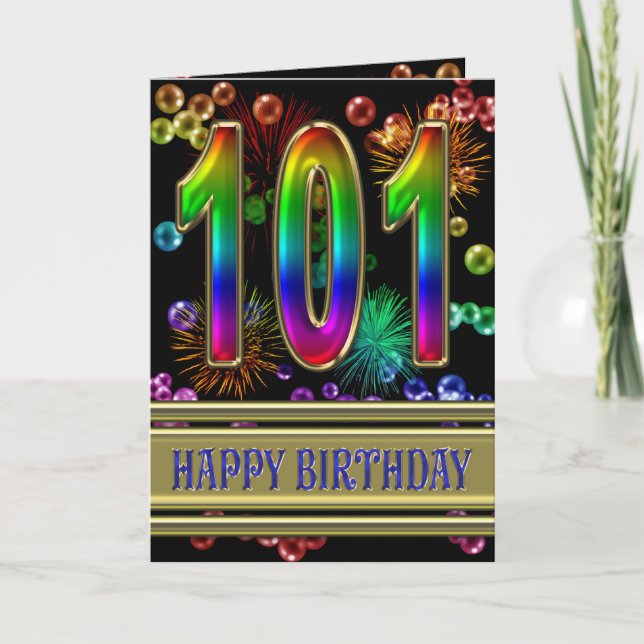 Carte 101e anniversaire avec bulles arc-en-ciel et feux  (Devant)