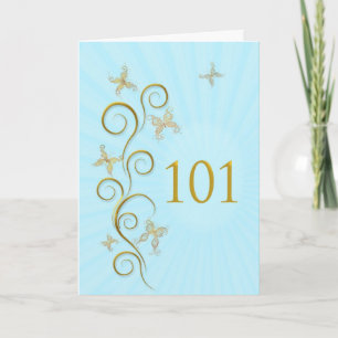 Carte 101e anniversaire avec des papillons dorés