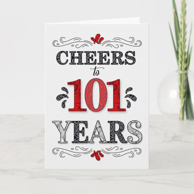 Carte 101e anniversaire Cheers en Motif noir blanc rouge (Devant)