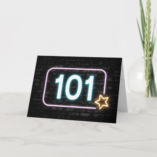 Carte 101e Anniversaire Neon Connexion Mur de briques (Devant)