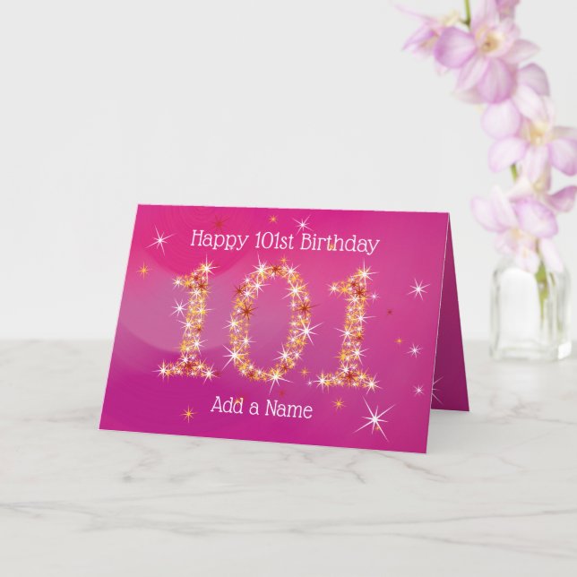 Carte 101e anniversaire - Nombre d'étoiles - rose - 101  (Orchidée)