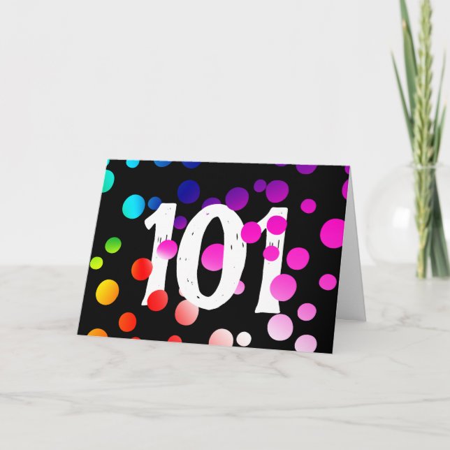 Carte 101e anniversaire - Points arc-en-ciel sur noir (Devant)