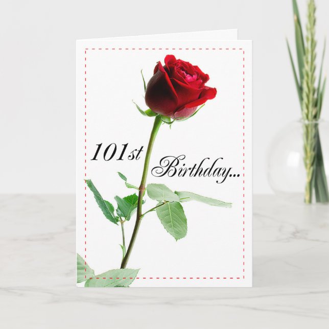 Carte 101e anniversaire Rose rouge (Devant)