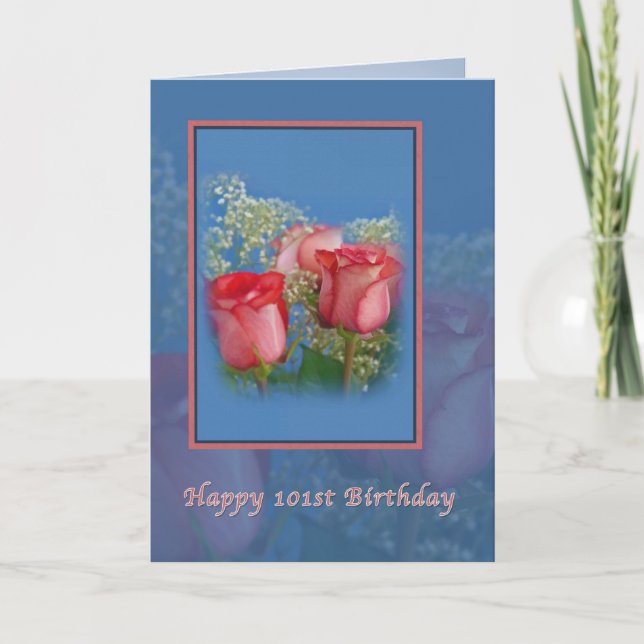 Carte 101st Anniversaire, roses religieux et rouges (Devant)