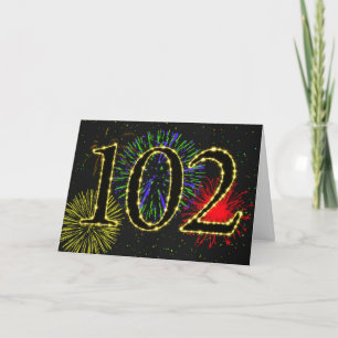 Carte 102e anniversaire avec feux d'artifice