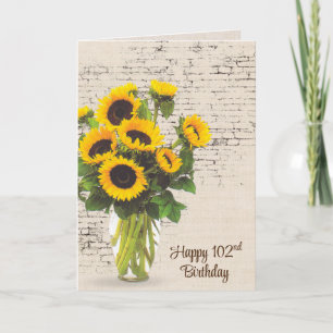 Carte 102e Anniversaire Bouquet De Tournesol En Brique