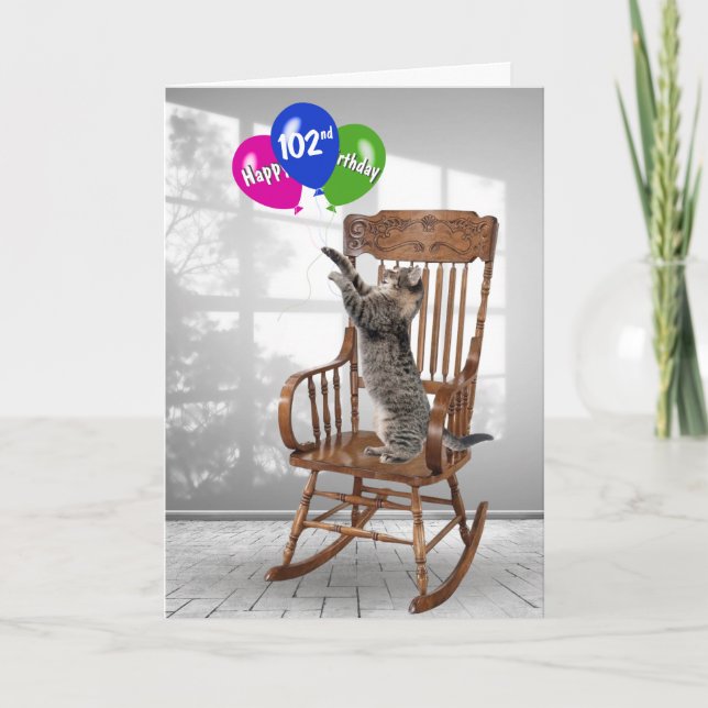 Carte 102e Anniversaire Chat Avec Ballons (Devant)