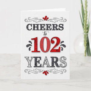 Carte 102e anniversaire Cheers en Motif noir blanc rouge