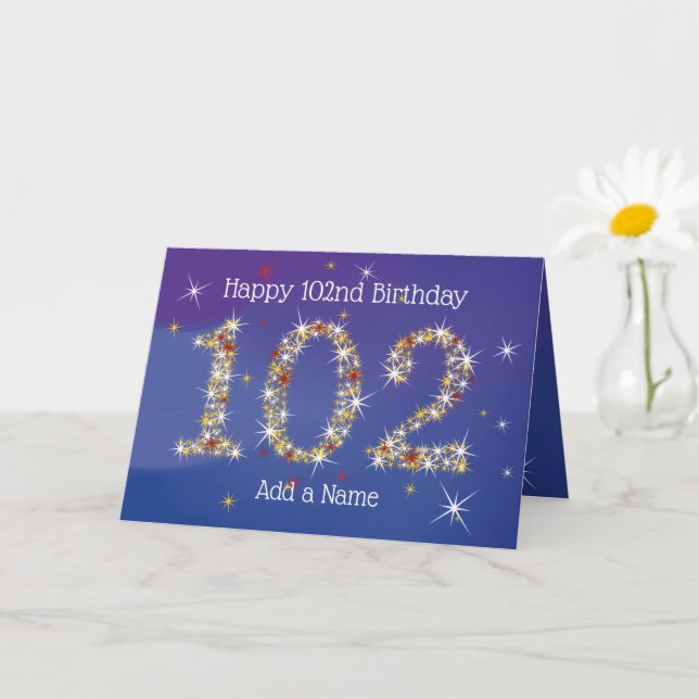 Carte 102e anniversaire - Nombre d'étoiles - Bleu - 102  (Petite plante)