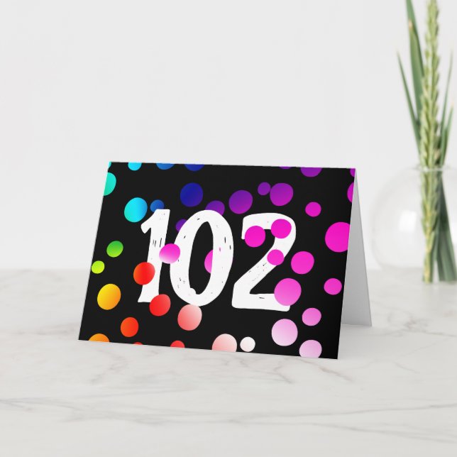 Carte 102e anniversaire - Points arc-en-ciel sur noir (Devant)