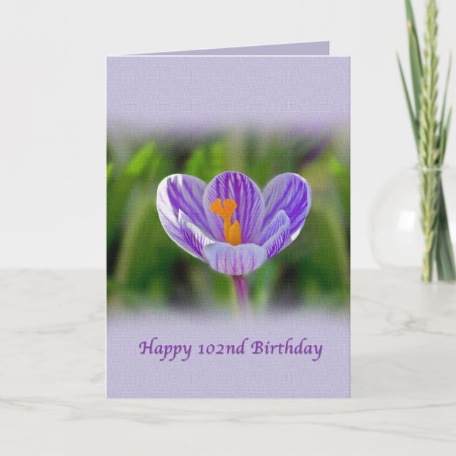 Carte 102nd Anniversaire, religieux, fleur de crocus (Devant)