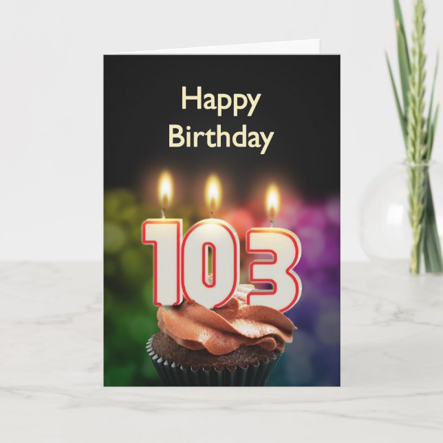 Carte 103e anniversaire avec gâteau et bougies (Devant)