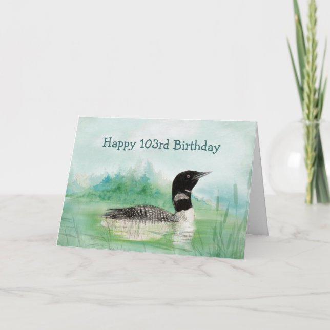 Carte 103e anniversaire Humour aquarelle Loon Bird Natur (Devant)