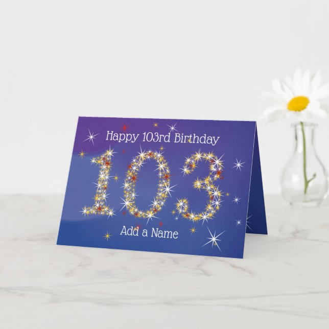 Carte 103e anniversaire - Nombre d'étoiles - Bleu - 103  (Petite plante)