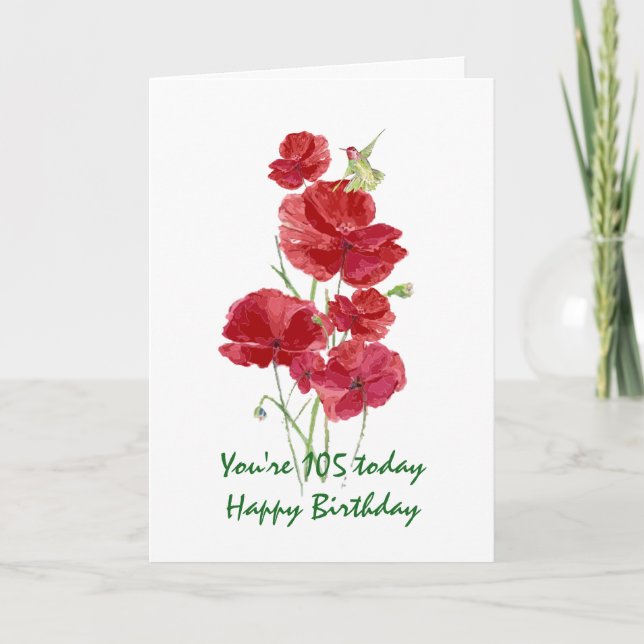 Carte 105e anniversaire Aquarelle rouge coquelicot (Devant)