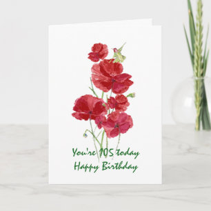 Carte 105e anniversaire Aquarelle rouge coquelicot