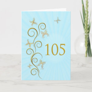 Carte 105e anniversaire avec des papillons dorés