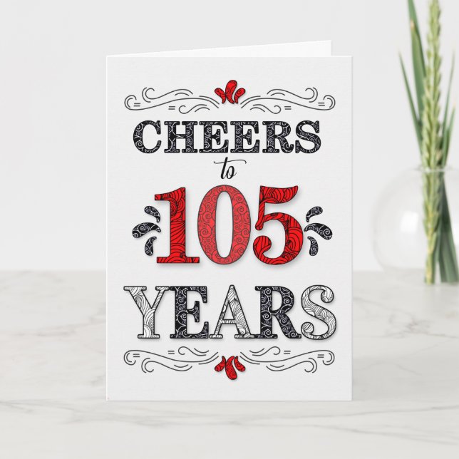 Carte 105e anniversaire Cheers en Motif noir blanc rouge (Devant)