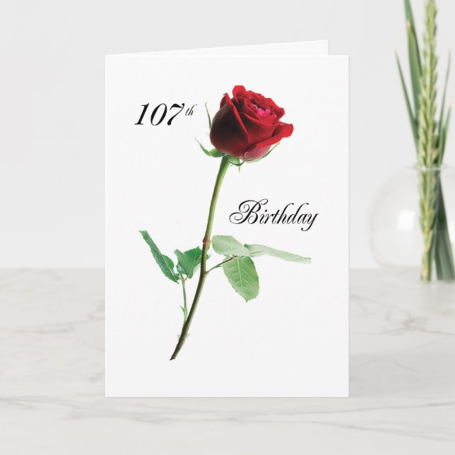 Carte 107e anniversaire Rose rouge (Devant)