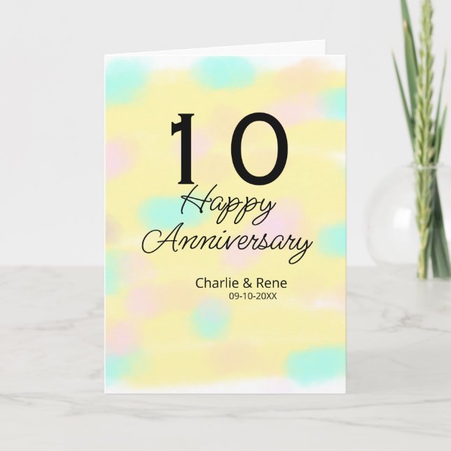 Carte 10 ans anniversaire de mariage jaune pastel nom ré (Devant)