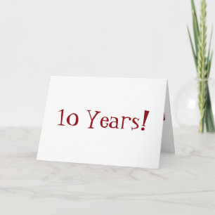 Carte 10 ans anniversaire, grand, texte rouge et blanc.