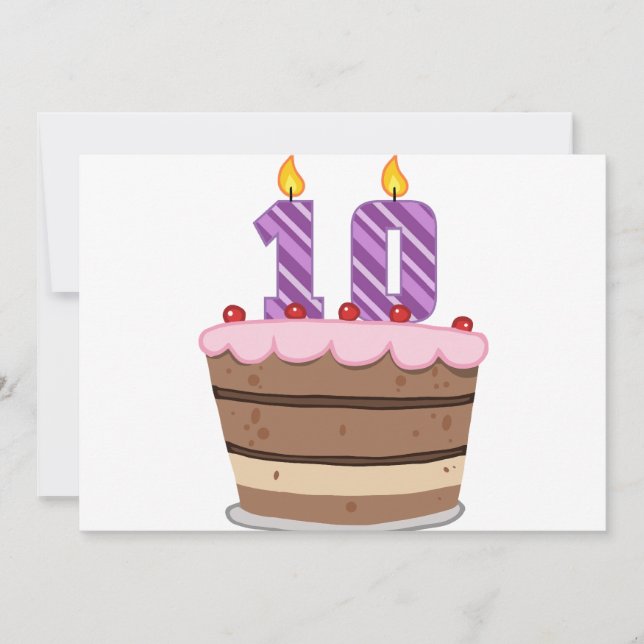 Carte 10 ans sur le gâteau d'anniversaire (Devant)