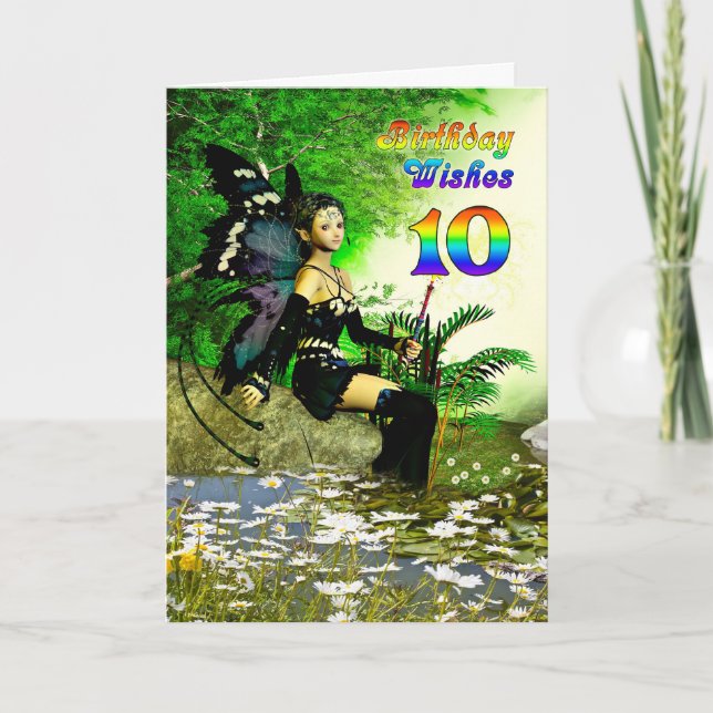 Carte 10 ans voeux d'anniversaire d'une fée (Devant)