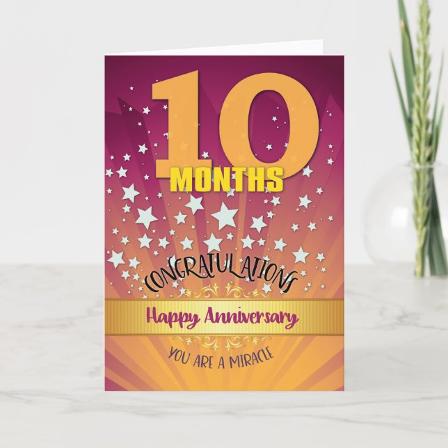 Carte 10 Mois d'Anniversaire de Récupération Numéral Gra (Devant)
