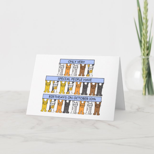 Carte 10 octobre Anniversaire Cute Cartoon Cats (Devant)