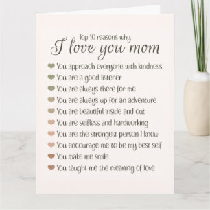 Carte 10 raisons pour lesquelles j'aime maman Cadeau de 