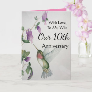 Carte 10e anniversaire à ma femme doux colibri