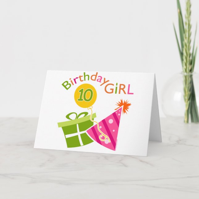Carte 10e anniversaire - Anniversaire fille (Devant)