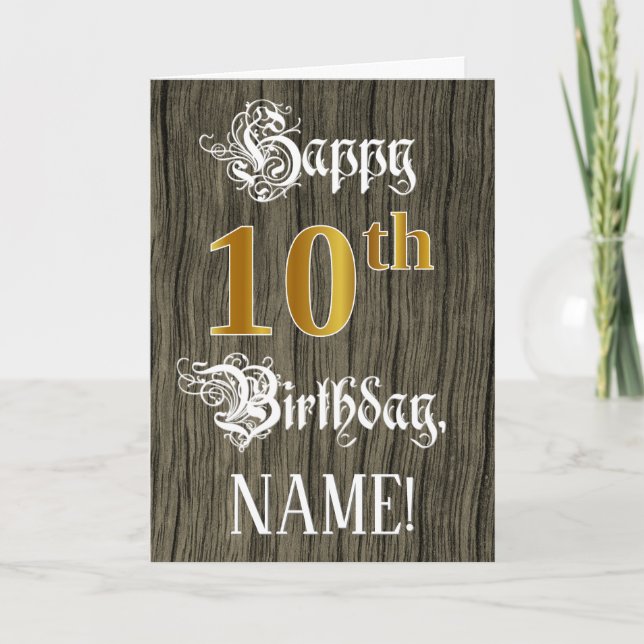 Carte 10e anniversaire : aspect or faux + motif imitatio (Devant)