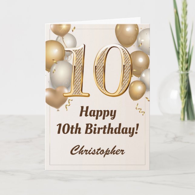 Carte 10e anniversaire Ballons d'or et Confetti Annivers (Devant)