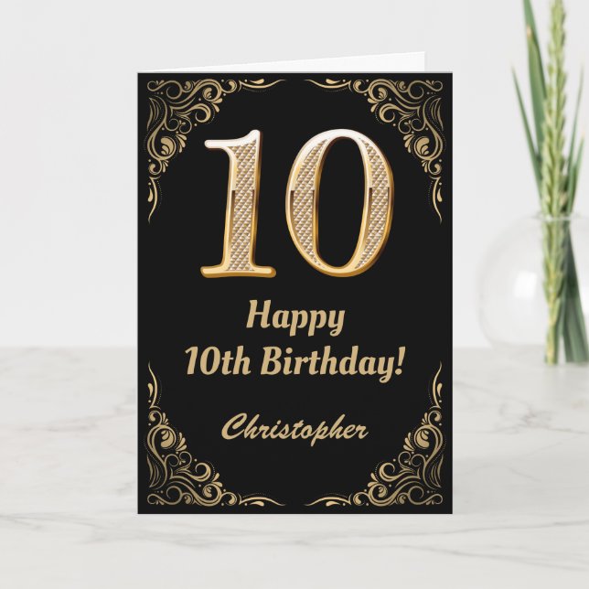 Carte 10e anniversaire Black and Gold Parties scintillan (Devant)