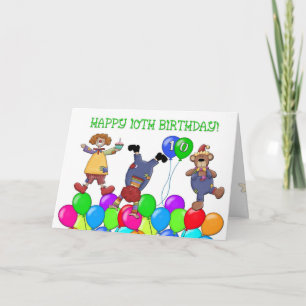 Carte 10e anniversaire Clowns Ballons