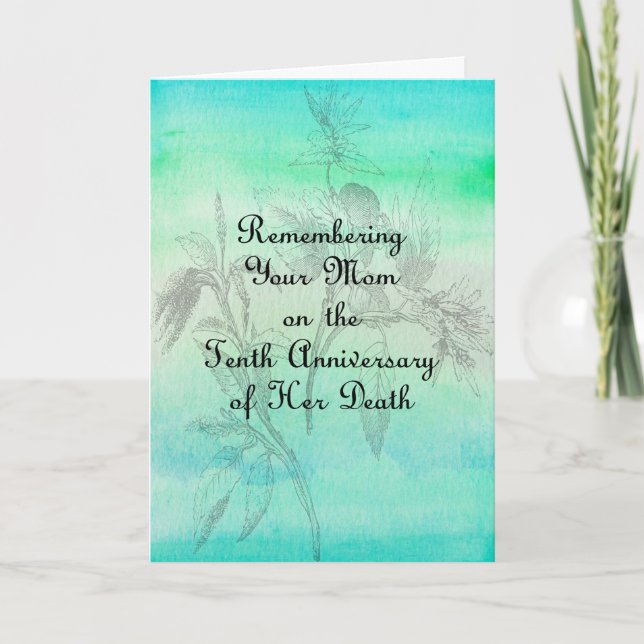 Carte 10e anniversaire de la mort pour une maman en vert (Devant)
