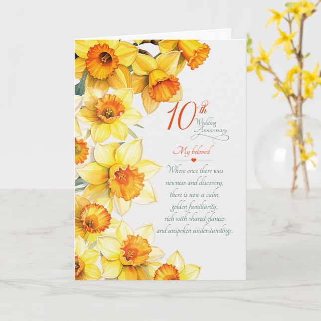 Carte 10e anniversaire de mariage Daffodils sentimentaux (Fleur jaune)