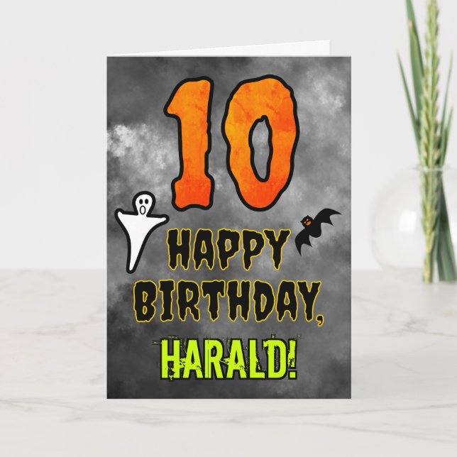 Carte 10e anniversaire : Eerie Halloween Thème + Nom per (Devant)