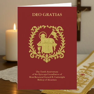 Carte 10e Anniversaire épiscopal Agnus Dei Évêque en or
