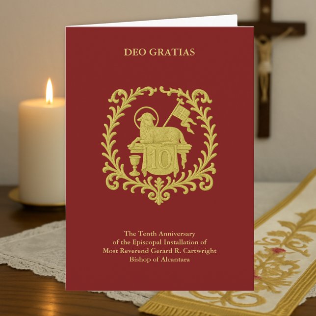 Carte 10e Anniversaire Episcopal Agnus Dei Évêque en or (Créateur téléchargé)