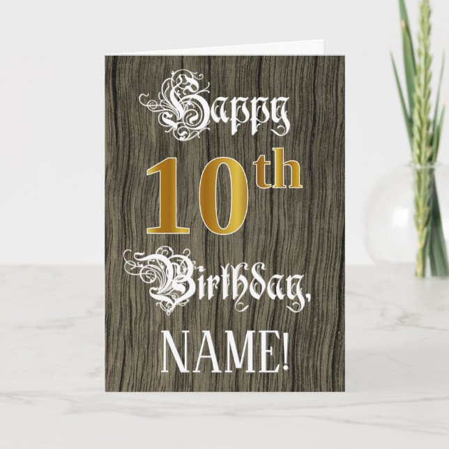Carte 10e anniversaire : Faux Gold Look + Faux Wood Moti (Devant)