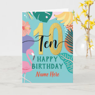 Carte 10e anniversaire Flamant rose floral tropical rose