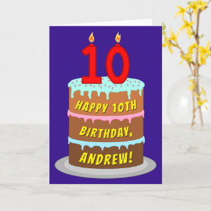 Carte 10e anniversaire : Fun Cake and Candles + Nom pers