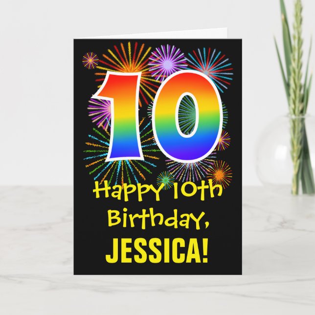 Carte 10e anniversaire : Fun Motif Fireworks + Rainbow 1 (Devant)