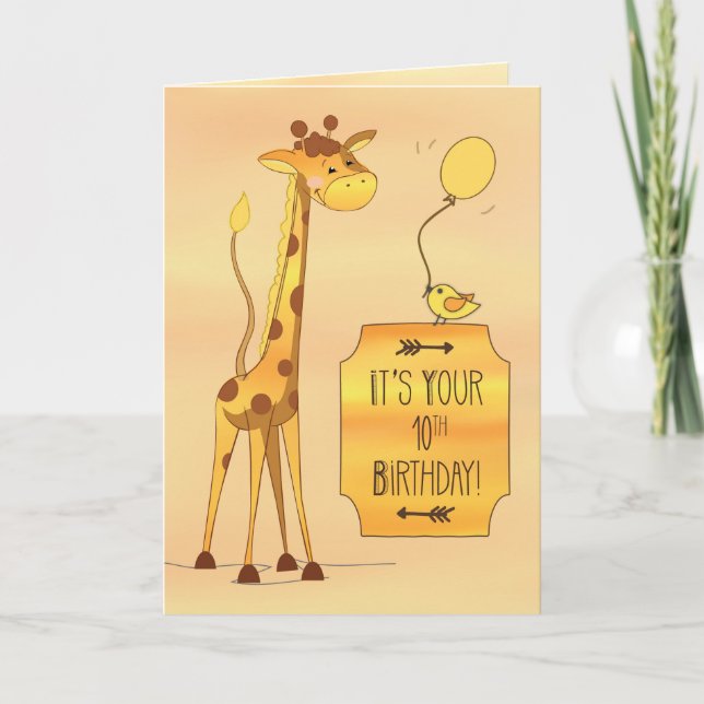 Carte 10e anniversaire grande Giraffe et oiseaux (Devant)