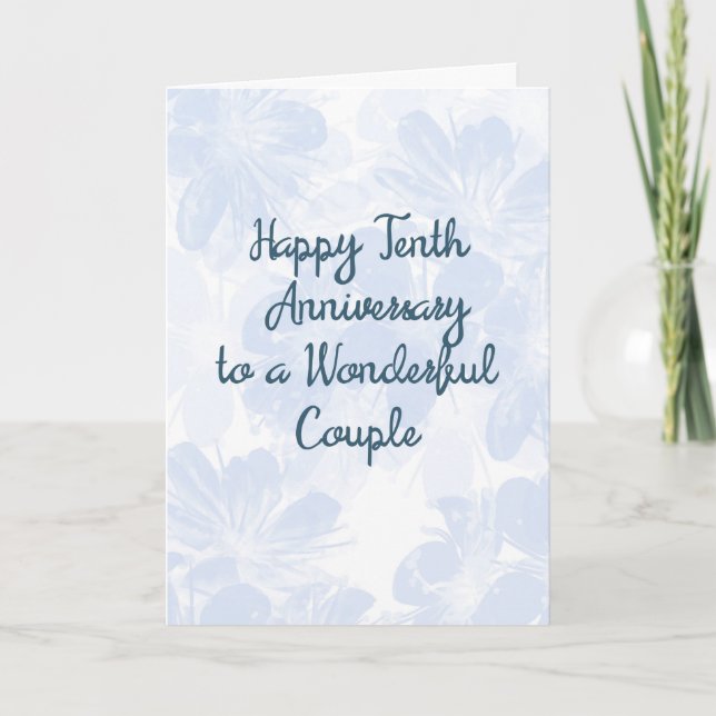 Carte 10e anniversaire Mariage Fleurs bleues (Devant)